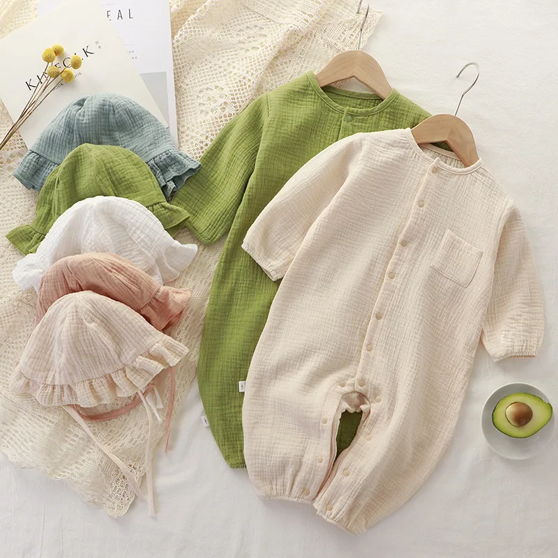

Rompers Spring Autumn New Crawling Suit Long Cotton Solid Jumpsuits Baby Summer Pajamas Baby Clothing Round Collar