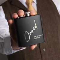 Custom Groomsmen Gift Engraved Best Men Black 6oz Hip Flask with Gift Box Set Personalised Gift for Him Fathers Day Dad Gift 5