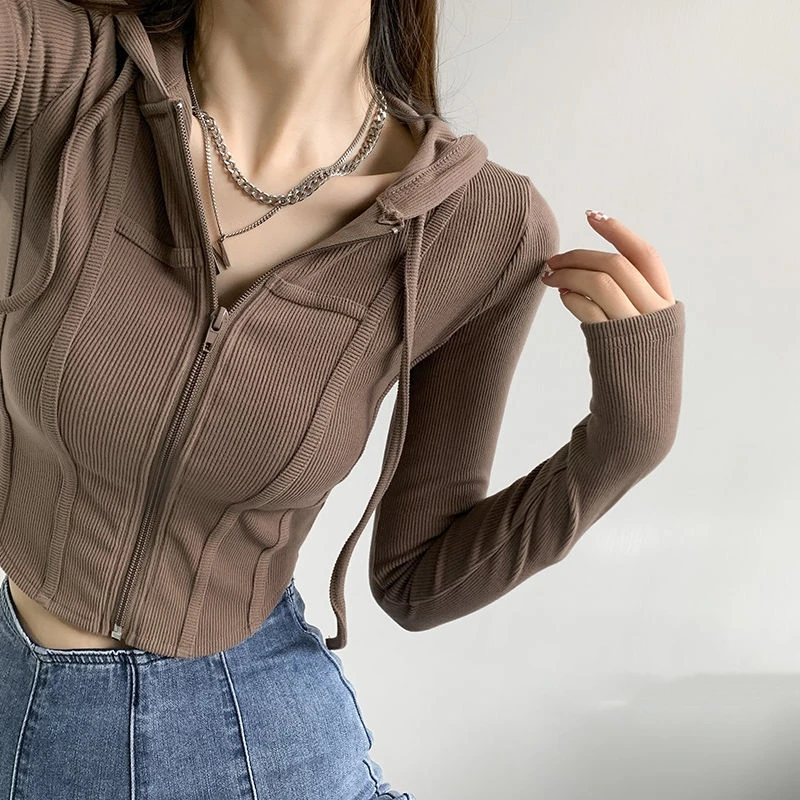 Women's Hooded Thin Long Sleeve Yoga Jacket Slim Drawstring Outdoor Sportswear Striped Zipper Jogger Long Sleeve Sports Jacket