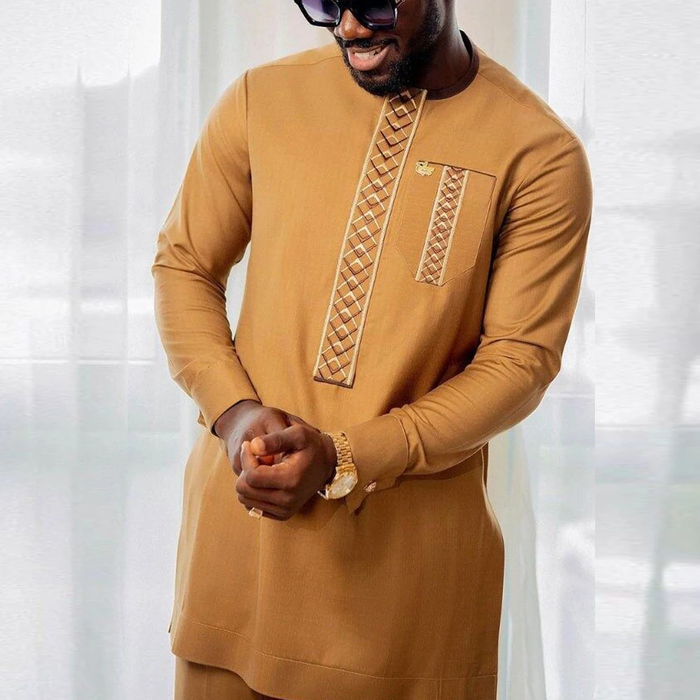 طقم قفطان رجالي مطرز قطعتين