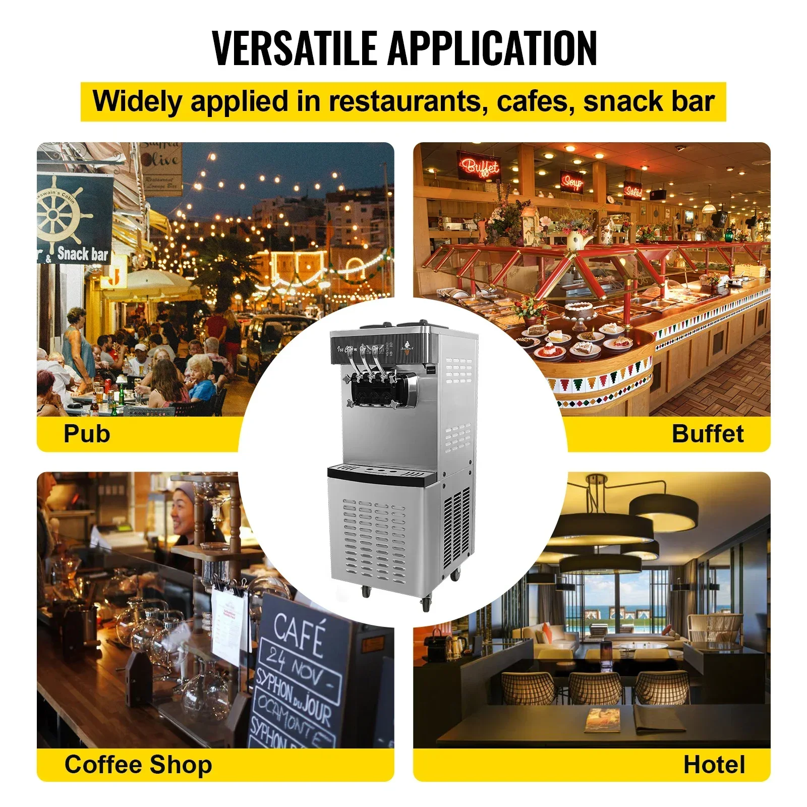 SIHAO Commercial Ice Cream Machine 1400W Fast Freezing Dessert Shop Equipment 16-20L/H Stainless Steel Frozen Display System