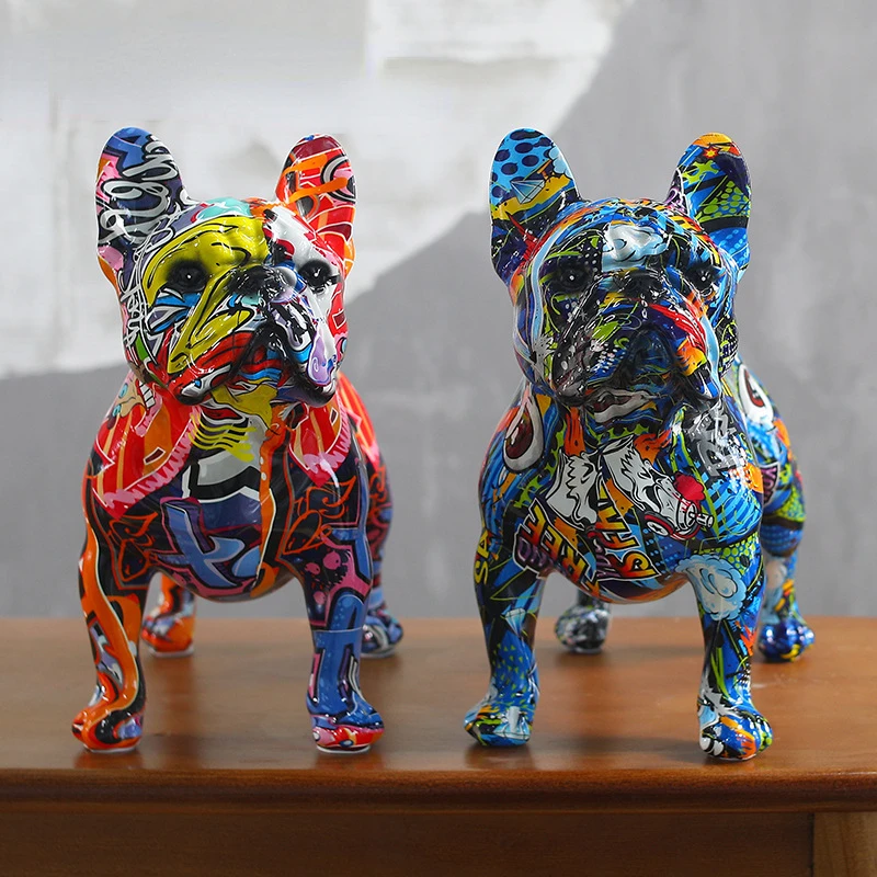 Statue deco,Petits bouledogue anglais en résine,animaux colorés d'art Statue deco,Petits bouledogue anglais en résine,animaux colorés d'art