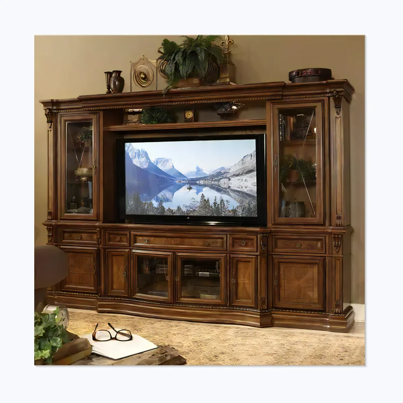 American Traditional Style Luxury TV Cabinet Furniture Solid Wood Wall Mount TV Stands Cabinet