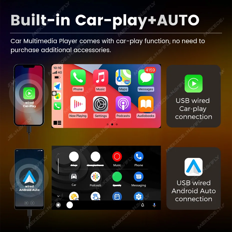 2din 7 inch Wired Carplay Android Auto Car Radio HD Touch Screen Multimedia Video Player Support BT FM USB Mirror Link Camera TF Car Stereo Video Carplay Adapter Touch Screen Display
