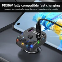 Car FM Transmitter 30W PD Type C Dual USB Fast Charger 4