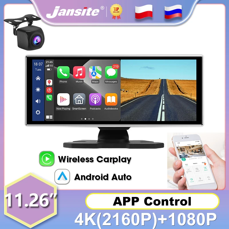jansite-1126-inch-dash-cam-4k-1080p-car-dvr-mirror-video-player-wireless-carplay-android-auto-monitor-multimedia-loop-recording