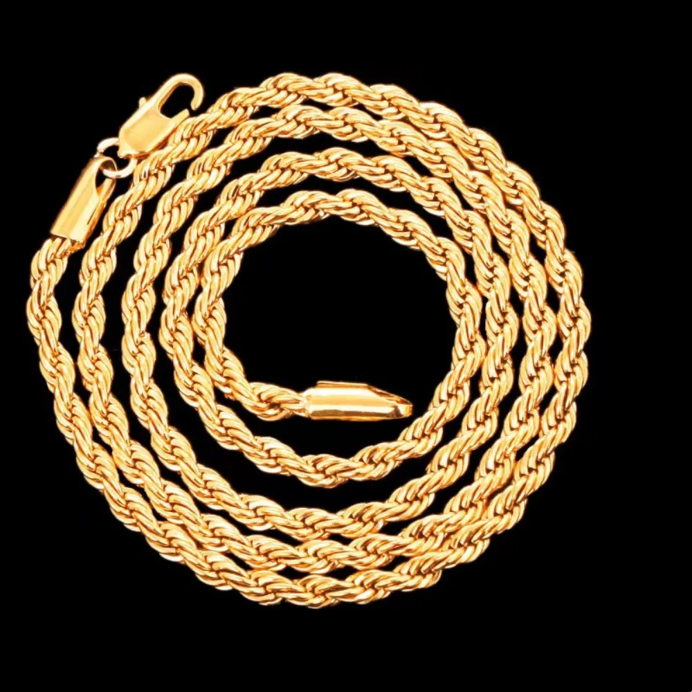 Feine heiße 45-60cm 18 Karat Gold 4mm Seil Kette Halskette für Frauen Mann Junge Mode Hochzeits feier Charme Schmuck