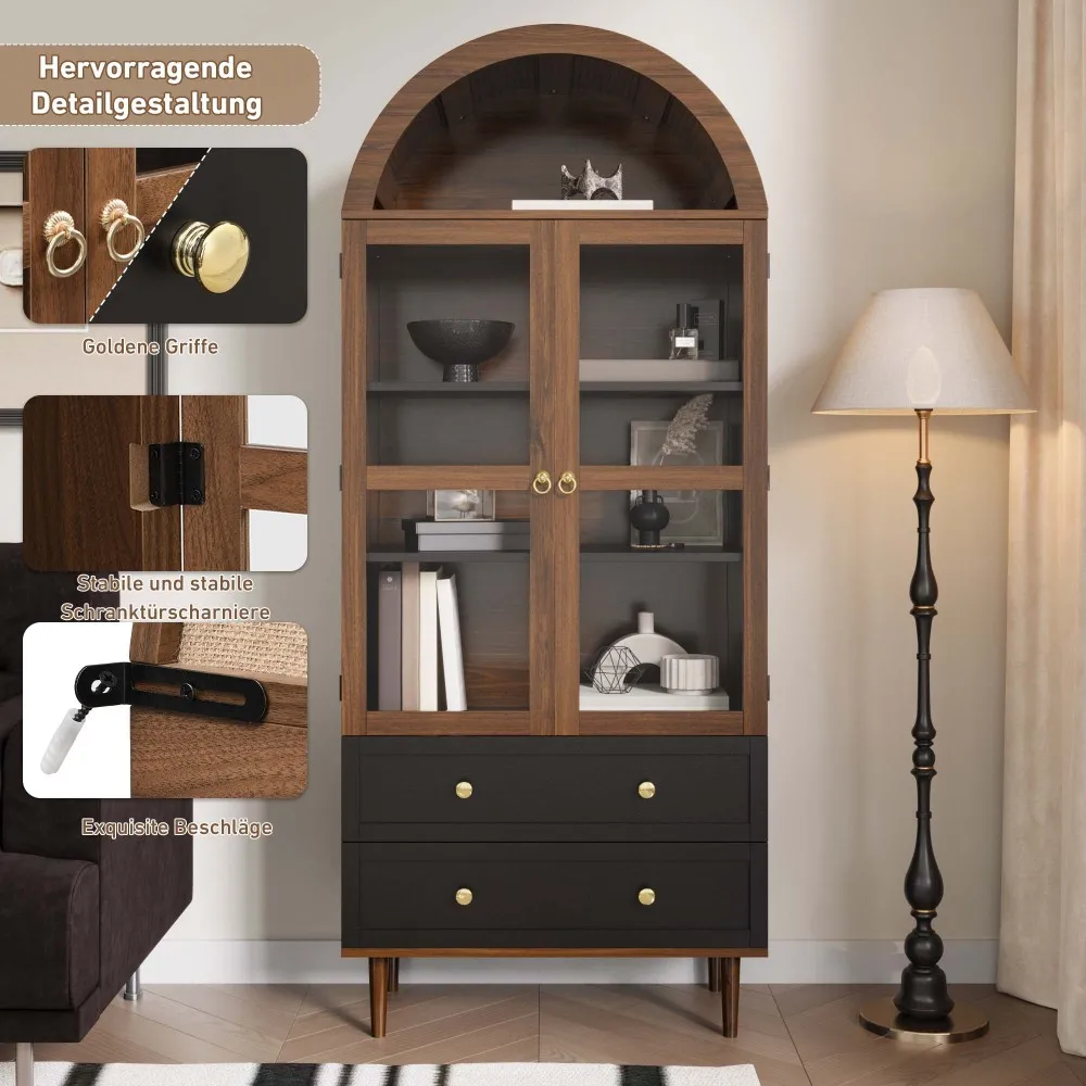 Schrank-Aufbewahrungsschrank mit verstellbaren Klappböden, moderner Retro-Aufbewahrungsschrank aus gebogenem Glas, verstellbare Regale, Sideboard – Detail 22