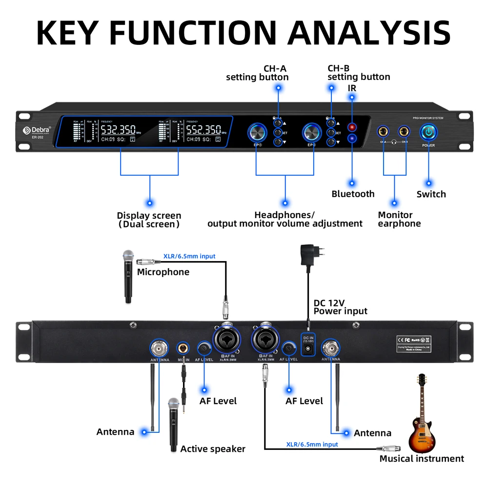Wireless In Ear Monitor wireless in ear monitor Debra UHF IEM ER-202 Wireless In Ear Monitor System Stage Audio With Multiple Transmitter For Stage Performance Singer
