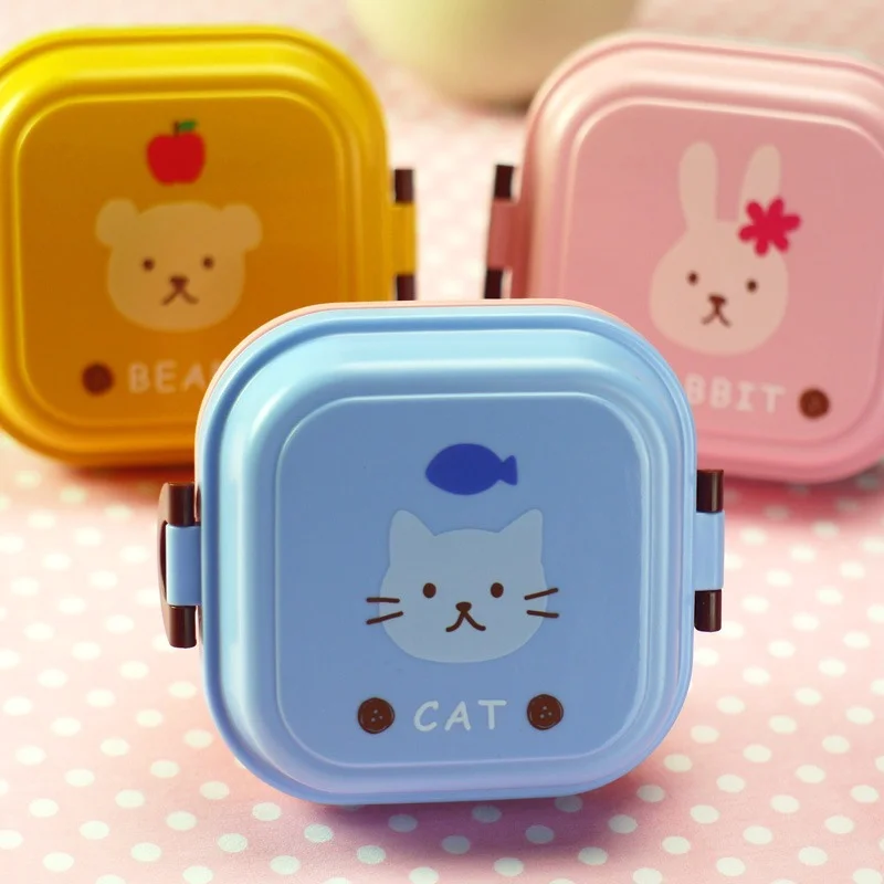 2022 Cute Animal Pattern Plastic Lunch Food Box Children Baby Snack Box  Double Layers Lunchbox Portable Microwave Food Container - AliExpress