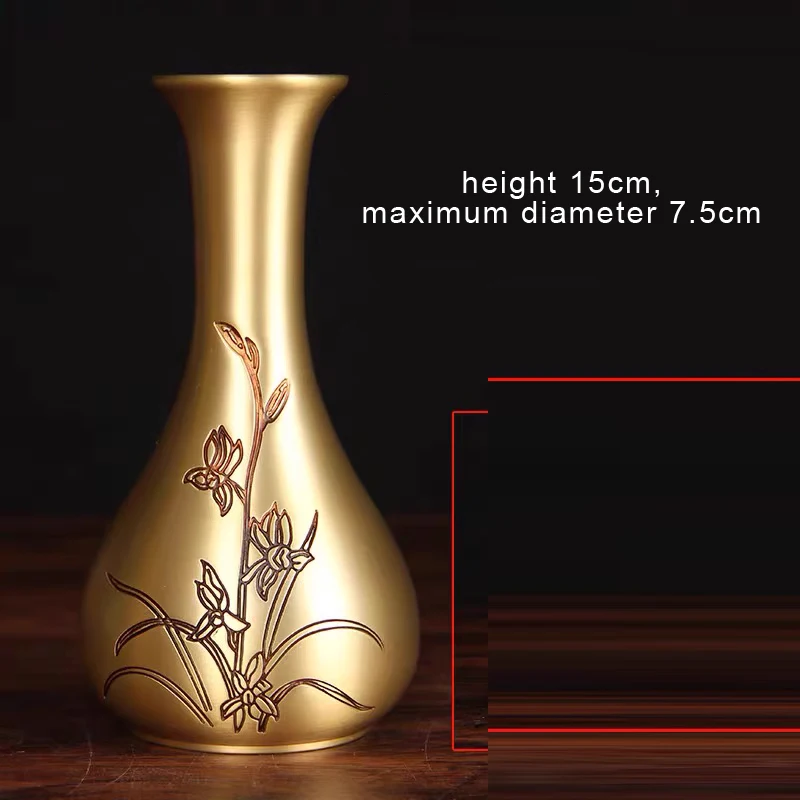 Chinese Style Creative Copper Vases Ornament, Home Living Room Desktop Decoration, Carving Bamboo Pattern, Metal Brass Vase, 1Pc