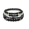 4 pièces/ensemble pierre de galle noire pierre volcanique perles de bois multicouche hommes combinaison Bracelet élastique pour Couple amis bijoux