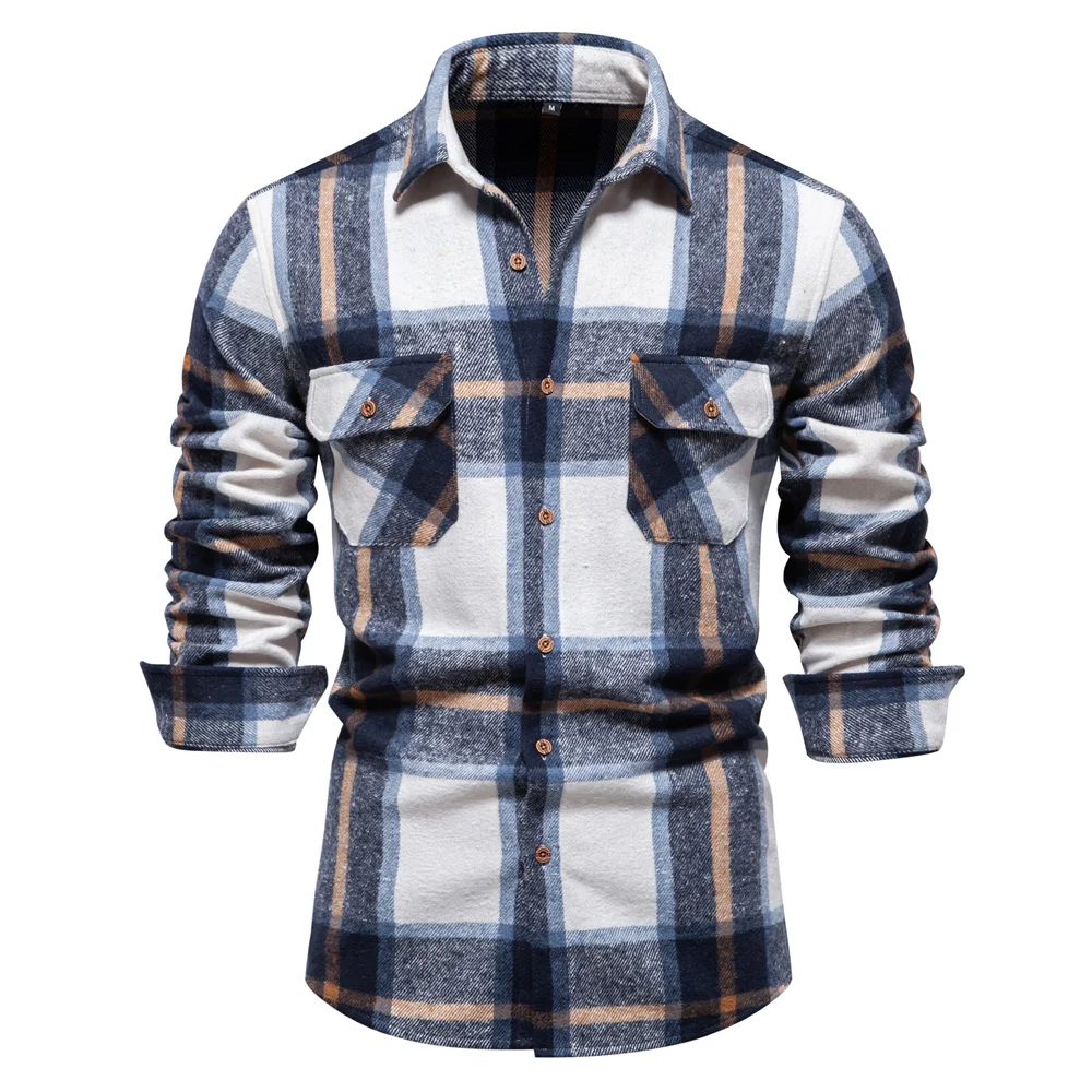 

Y2k Autumn Winter New Vintage Thicken Plaid Luxury Shirt Men Over Jacket Casual Classic Double Pockets Mens Shirts Chemise Homme