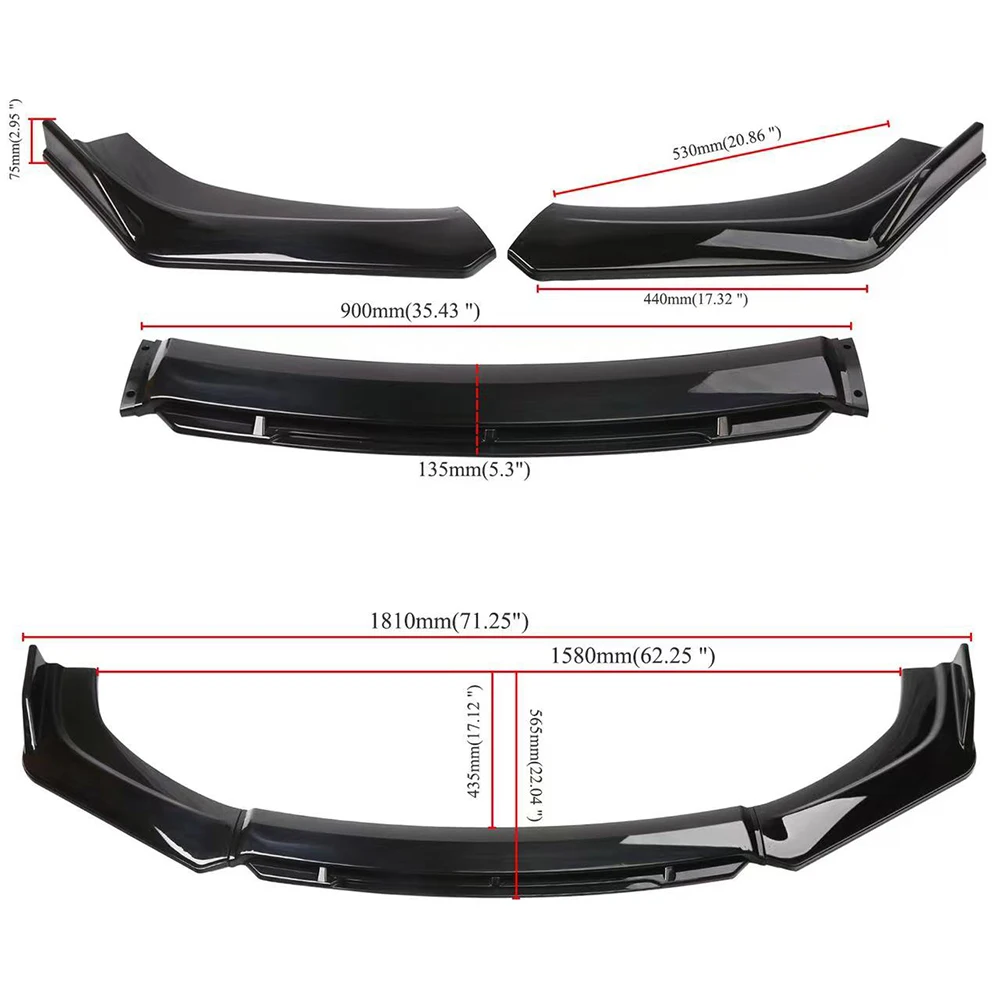 Universal Car Front Bumper Lip Chin Spoiler Splitter Diffuser Bodykit Exterior Accessories Parts 4Pcs/Set