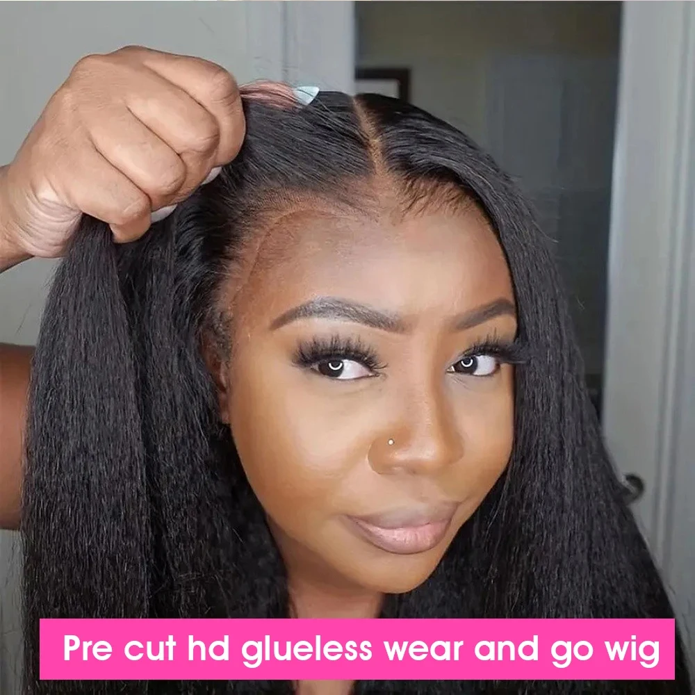 Kinky Straight Human Hair Wigs HD Lace Wig 13x6 Human Hair 13X4 Lace Front Wig Precut Lace Yaki Glueless Wig Ready to Go