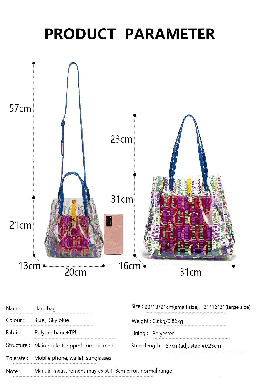 PVC bucket bag shown as beach and holiday tote