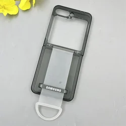 Luxury Wrist Strap Ring Holder Case - Transparent Matte Shockproof Back Cover with Hard PC Belt - Galaxy Z Flip 5 (Black)