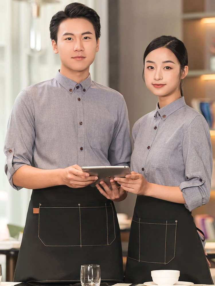 

LOGO Chinese Restaurant Waiter Uniform for Man Hotel Food Service Waitress Uniform Cafe Shop Staff Overalls Baking Chef Uniform
