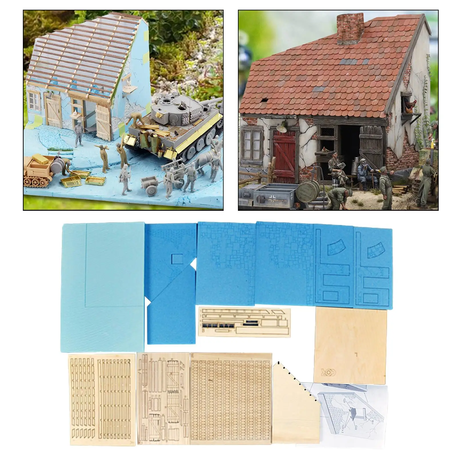 1/35 유럽 스타일 하우스 건축 조립식 DIY 목재 레이아웃 디오라마