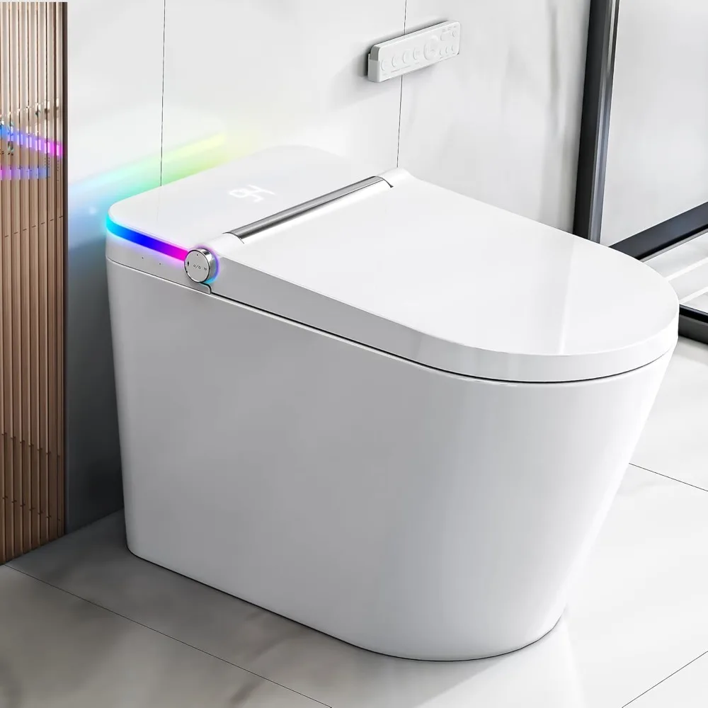 Tankless Smart Toilet with Built-In Bidet, Simple Installation, with Foot Sensor and Night Light, Auto Flush, Smart Toilet