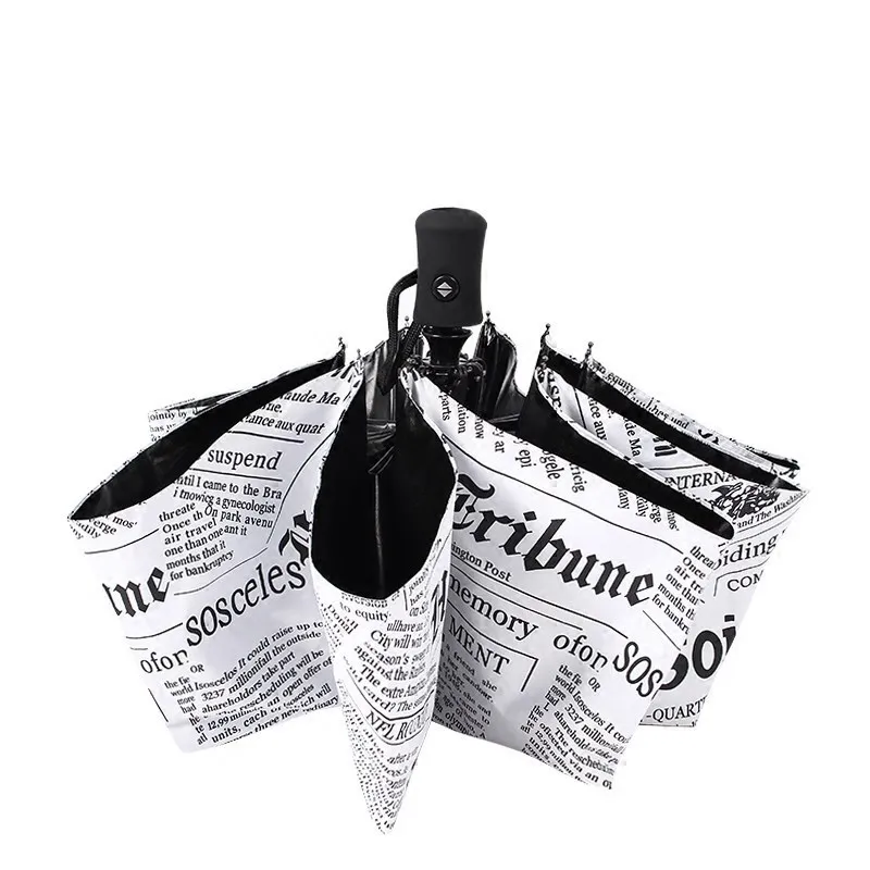 Fully Automatic Folding Newspaper Umbrella Men and Women Sunny and Rainy Umbrella Personality Creative Trend Student folding umbrella automatic umbrella