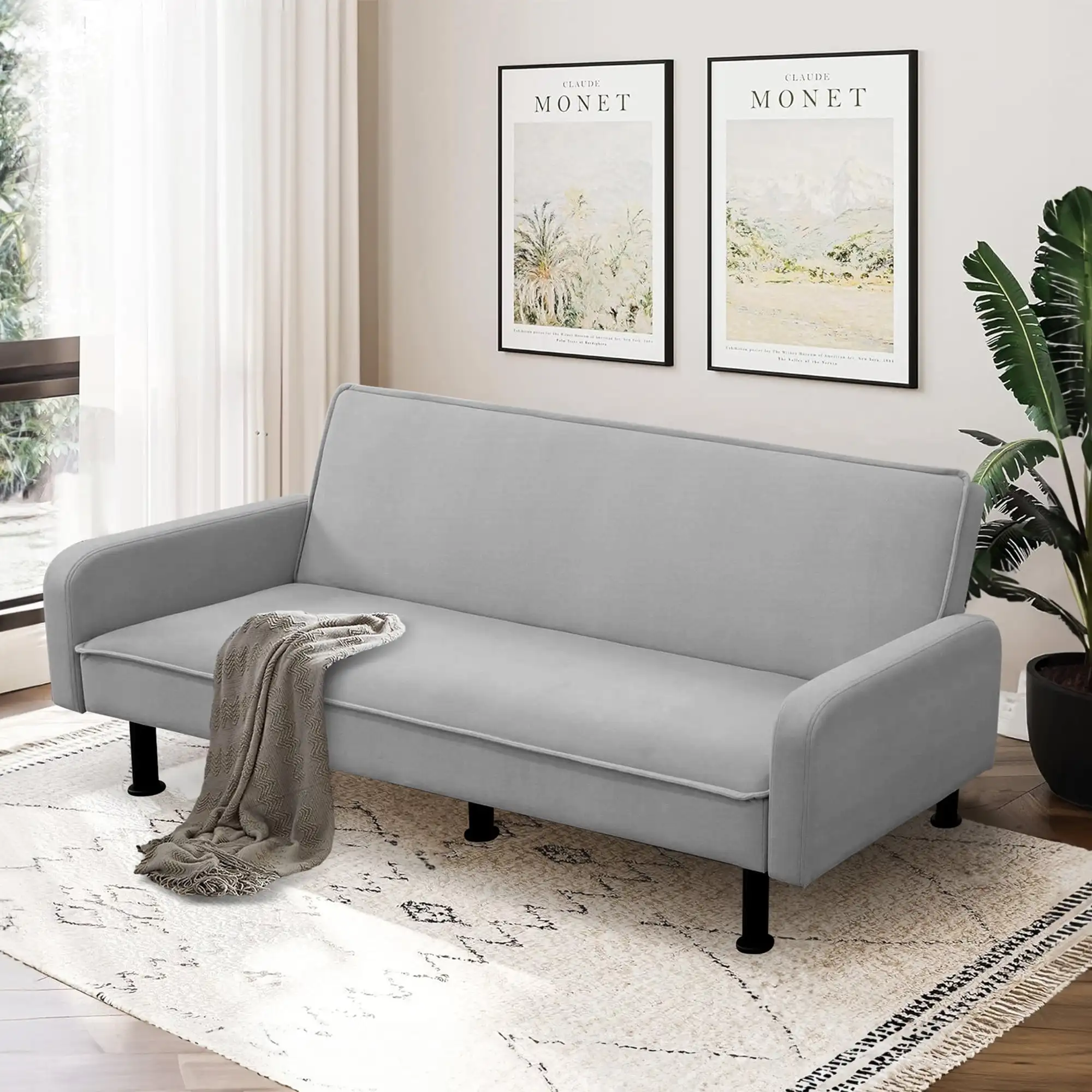 Aukfa 78" Futon Sofa Bed Upholstered Loveseat for Home Office Flannel Gray