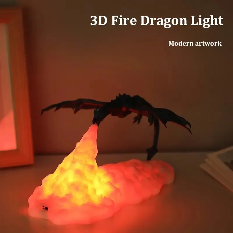 

3D printing dragon lamp, rocket lamp, creative decoration decoration, table lamp, children's gift, LED night light