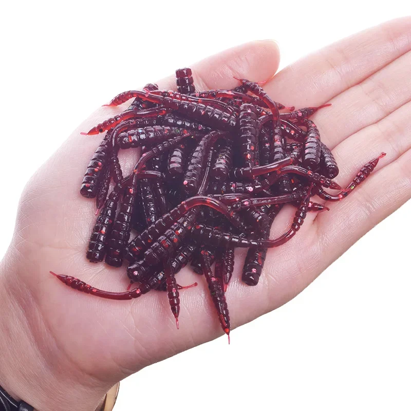 Fishing Lure 50 Pcs Red Worm Soft for Fishing