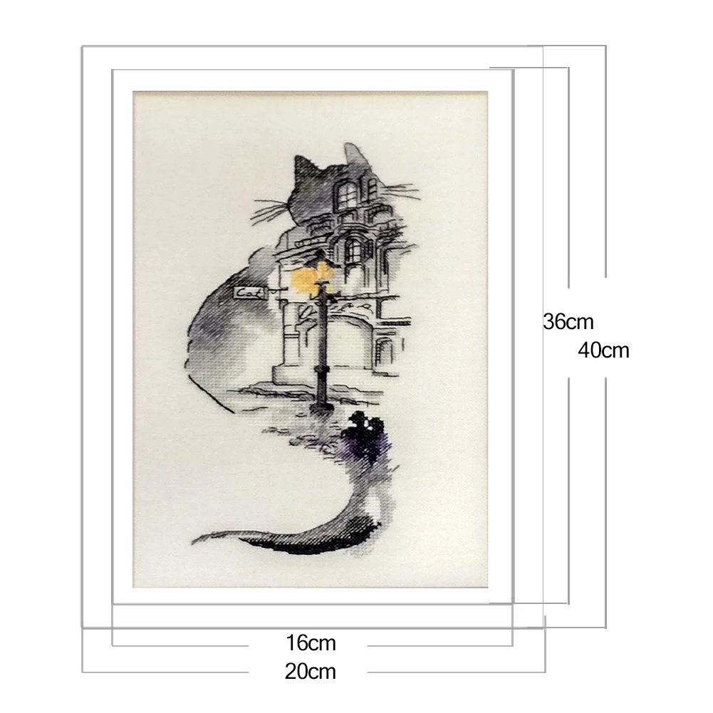 Cross Stitch Kits 14CT DIY Ink Cat Building Counted Cross Stitch Thread Needlework Set Cotton Thread Partial Embroidery Kits Art Handmade Gift cross stitch kits