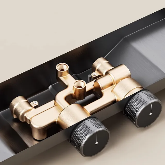 ห้องน้ําก๊อกน้ําชุดทองเหลืองดิจิตอลแสดงสีขาวสีเทาอ่างอาบน้ําก๊อกน้ําสไตล์แผ่นใหญ่ Thermostatic สไตล์ Slid Bar 6