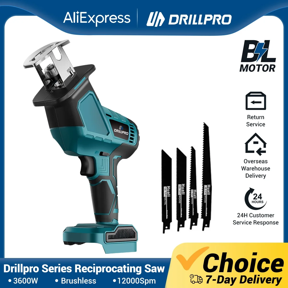 

Drillpro 3600w 12000spm Brushless Reciprocating Saw Cordless Chainsaw Wood Metal Cutting Saw Power Tool For Makita 18V Battery