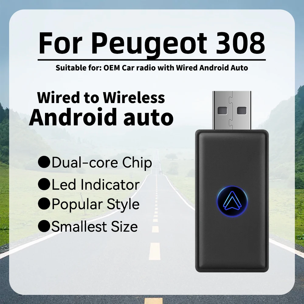 

Smart AI Box for Peugeot 308 Car OEM Wired Android Auto to Wireless Newest Mini Android Auto Wireless Adapter USB Type-C Dongle