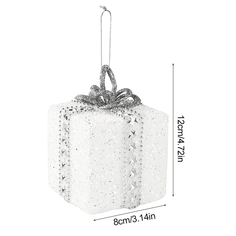 Adorno de bolas de Navidad blancas, caja de regalo de espuma, colgante para árbol de Navidad, decoración para fiestas de Año Nuevo 2025 en casa, suministros para Navidad 2024