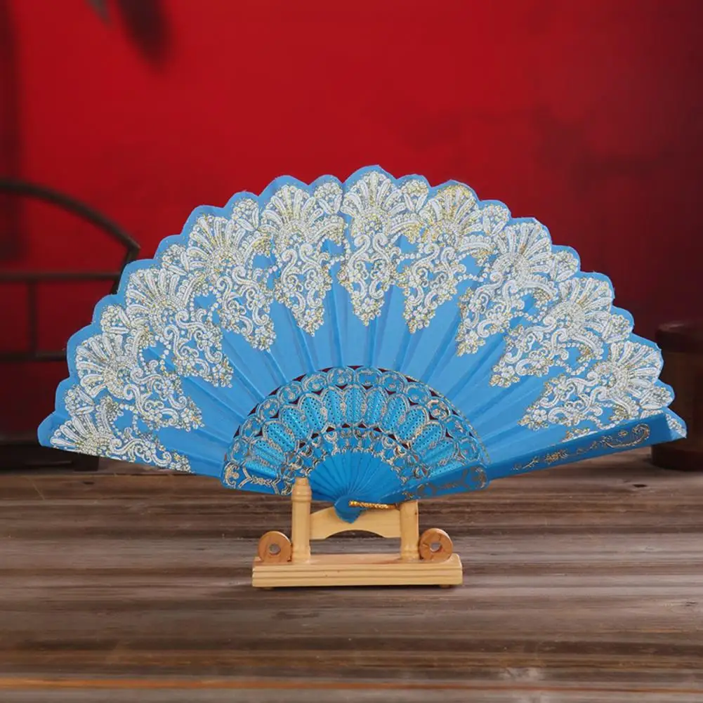 Vintage Hand Fan Sturdy Structure Fabric Folding Fan Easy to Grasp Decoration Fine Texture Handheld Folding folding fan hand fan