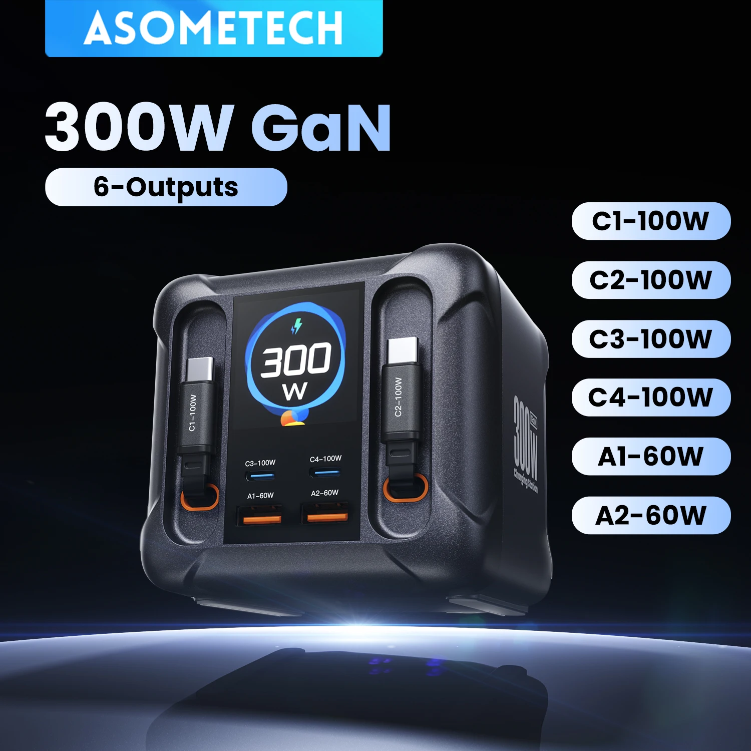 ASOMETECH 300W GaN USB-C Charger