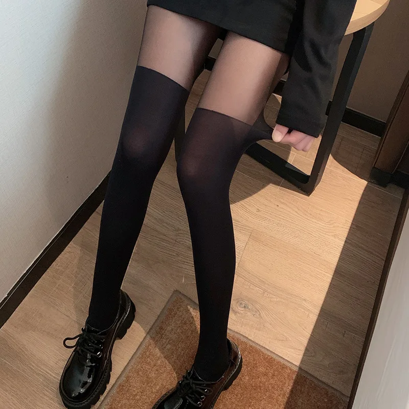 

Fashion Sexy Lace Pantyhose Black Skin Color Stitching Transparent Lace Nylon Underwear Tights Lingerie For Women Stockings