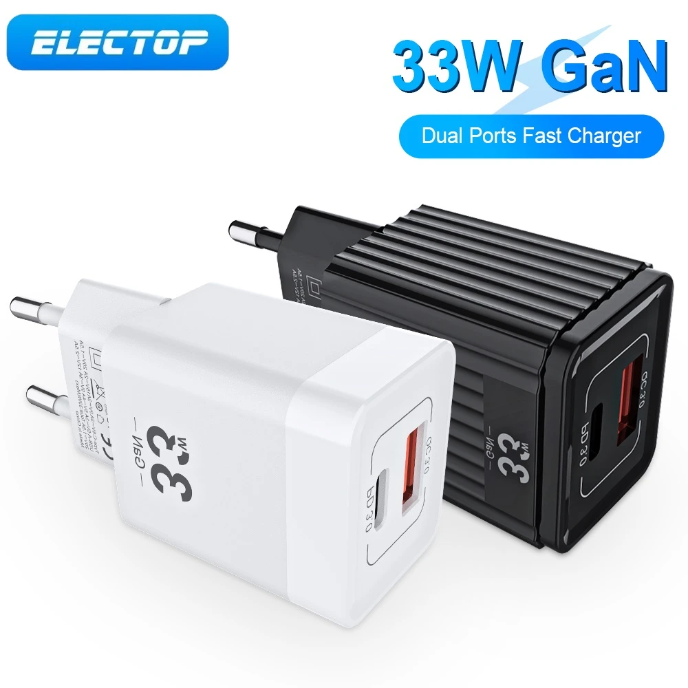 ELECTOP Mini GaN Charger 33W USB C Fast Charger PD3.0 Fast Charging For iPhone 13 12 Huawei Samsung Laptops Charger Adapter baseus 65w