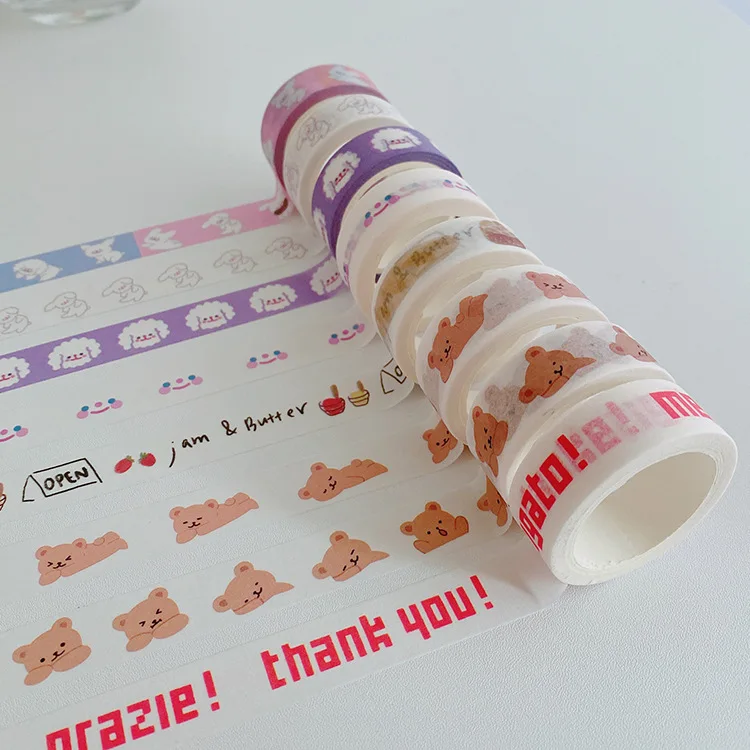 1.5cm*5M 한국 스타일 곰 & 테디 알파벳 와시 테이프 찢을 수 있는 저널 스크랩북 스티커 테이프