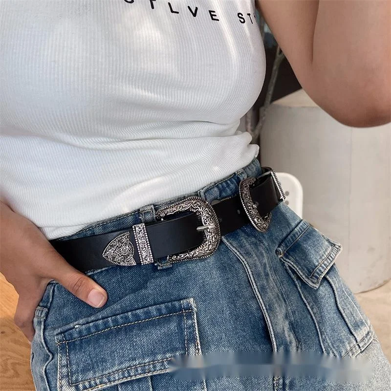 New Spicy Girl Doppia Testa Fibbia ad Ago Pantaloni Stile Semplice da Donna Cintura Tendenza Moda 23 Stagioni_voghion.com