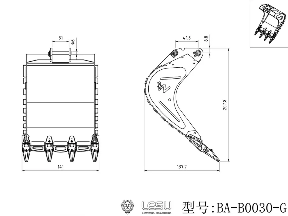Metal Bucket for Tamiya 1/14 RC Excavator LESU DIY Parts 