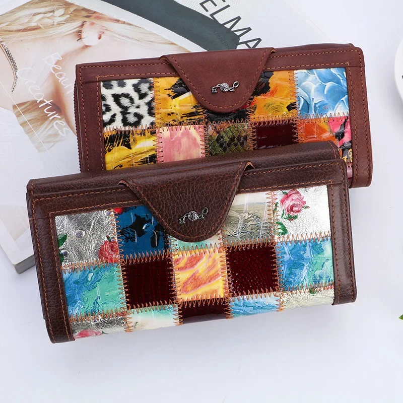 Women's Leather Clutch Bag Leather Stitching Long Wallet Mobile Phone Wallet Leather Iron Frame Wallet 6