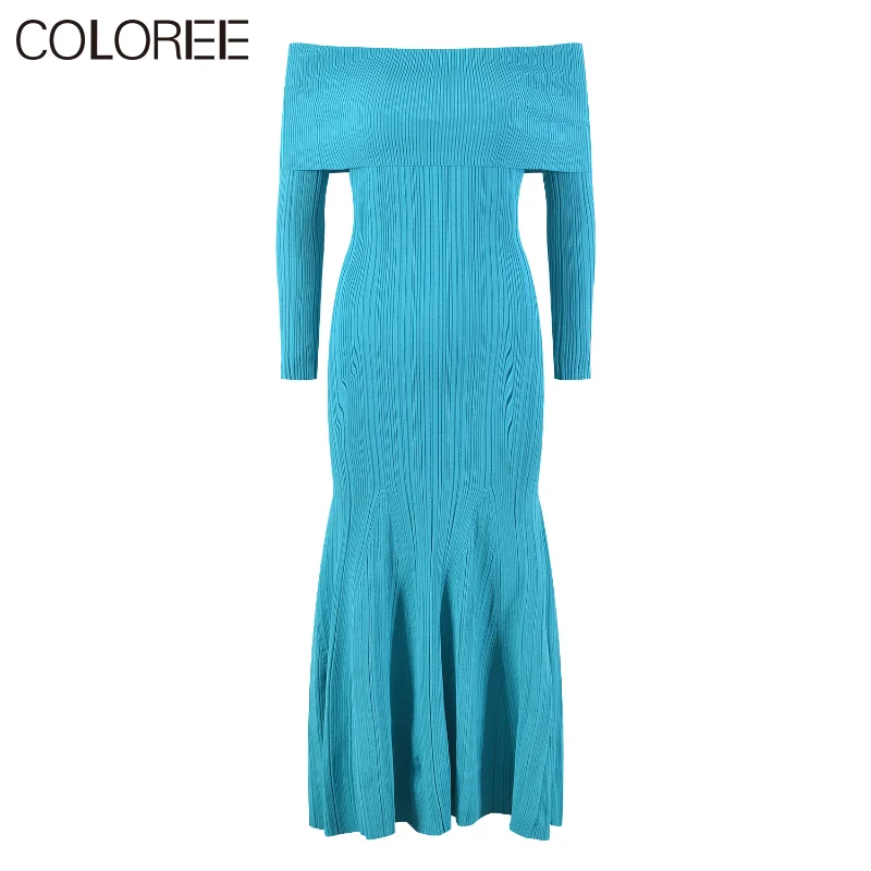 

High Quality Runway Designer Dress Women Autumn Winter Vintage Elegant Ruffles Knitted Mermaid Dresses 2023 Vestido Feminino