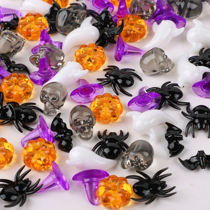 50/100Pcs Halloween Mini Acrylic Ornaments Skull Head Witch Hat Pumpkin Table Scatter for Halloween Party Home Decoration Crafts