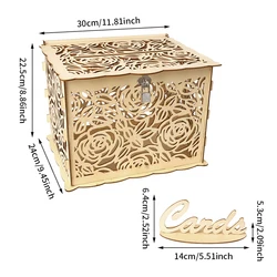 Elegant Wooden Wedding Gift Card Box with Lock for Celebrations and Special Events (Wedding Card Boxes)