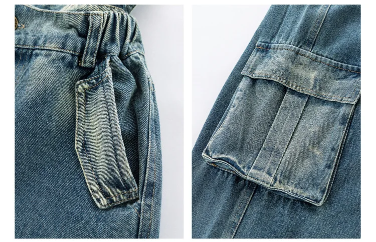 2025 Spring/Autumn Girls Denim Overalls Trendy Detachable Wide-Leg Jeans for Kids Stylish Versatile Casual Two Wear Trousers