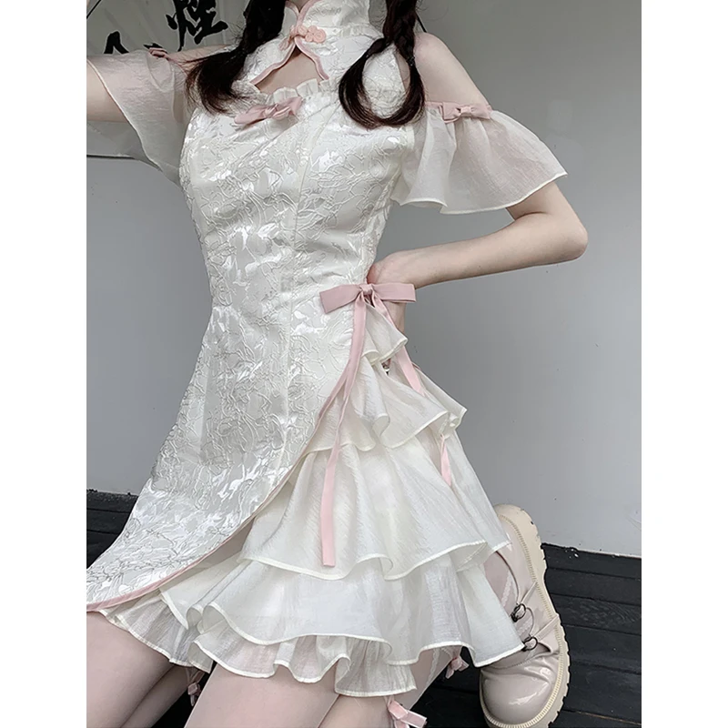 Vintage Chinese Style Cheongsam High Split Mini Dress 2022