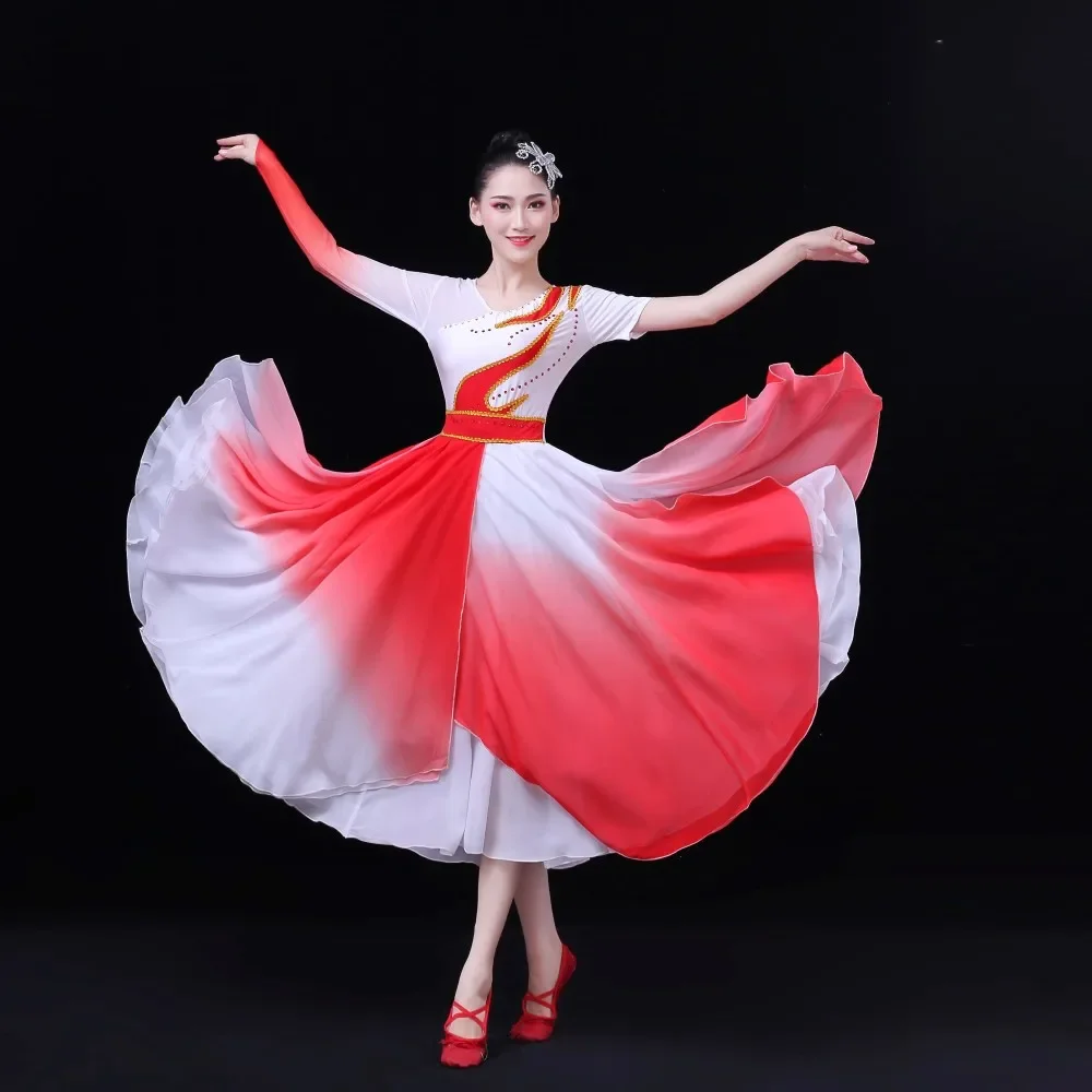 

Chinese Classic Folk Dance Costume Woman National Fan Dancewear Oriental Traditional Dance Stage Performance Dress Yangko Outfit