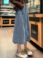 Vintage Elasitc High Waist Jeans Long Skirts For Woman Casual Loose Plus Size Denim Skirt Women Autumn Cotton A-Line Maxi Skirt - Image 4