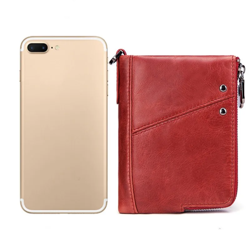 RFID Blocking Genuine Leather Men's Bifold Wallet with Zippered Coin Pocket