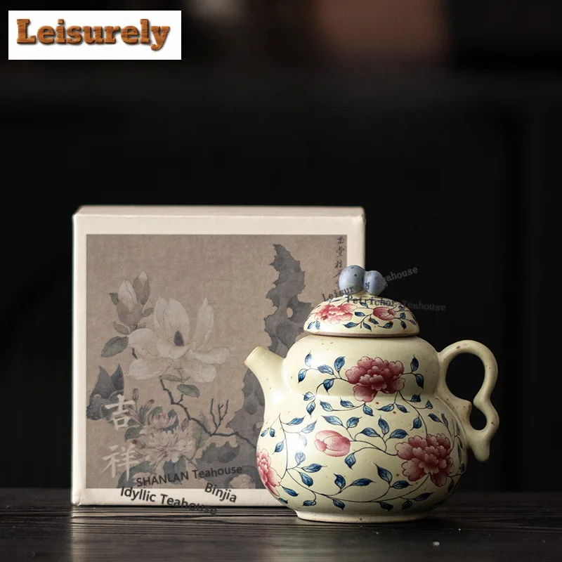 175ML Caramel Glaze Peony Gourd Teapot Luxury Tea Infuser Pot Tea Brewing Kettle With Ball Hole Cha Accessories Craft Supplies